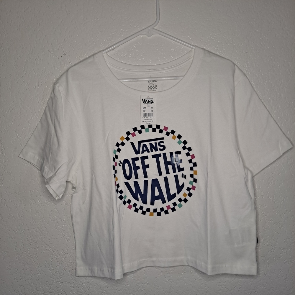 RARE NEW Womens Vans Party Checker T-Shirt Crop Top Size Large